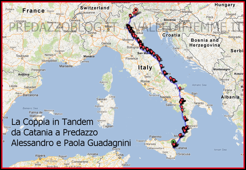 coppia in tandem cartina alessandro e paola guadagnini predazzo blog Pedalata da Catania a Predazzo: La Coppia in Tandem fa tappa a Matera + Aggiornamenti quotidiani