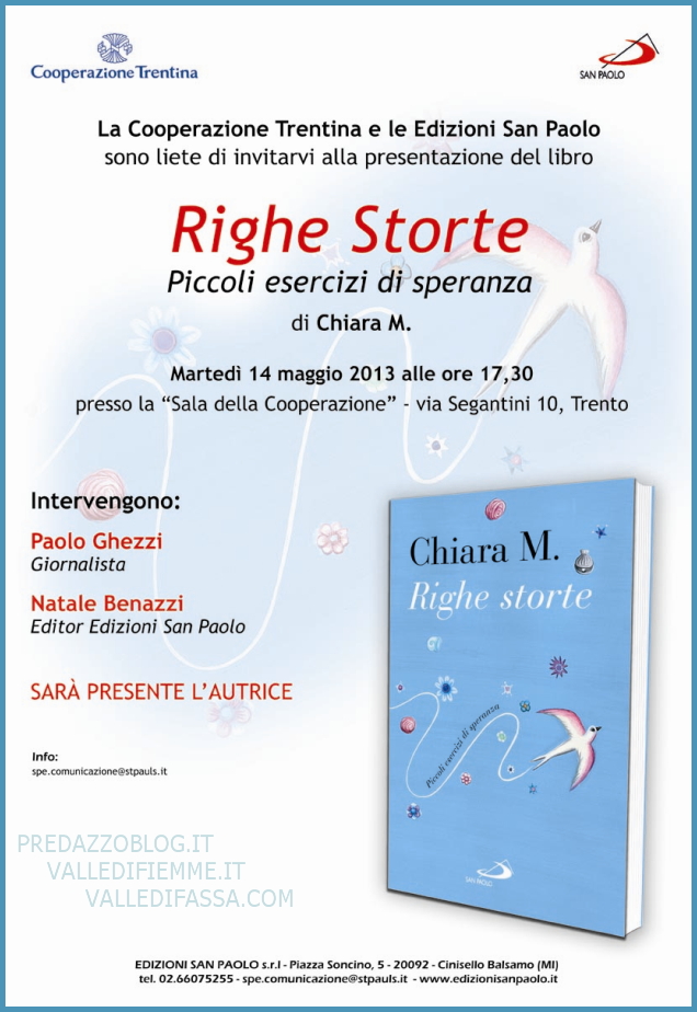 presentazione libro righe storte chiara m a trento Righe Storte  il nuovo libro di Chiara M.