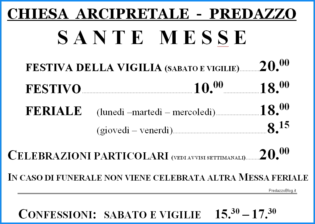 orari messe predazzo 2013 Predazzo, avvisi della Parrocchia dal 29 settembre – 6 ottobre