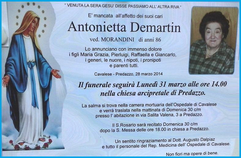 antonietta demartin Predazzo, avvisi della Parrocchia   necrologio Antonietta Demartin