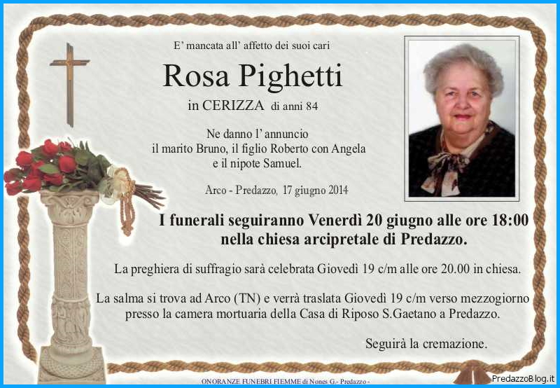 rosa pighetti cerizza Predazzo necrologi: Nicolina Brigadoi   Rosa Pighetti 