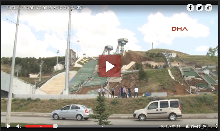 Stadio del Salto di Erzurum video 15.7.2014 Frana distrugge lo Stadio del Salto di Erzurum in Turchia