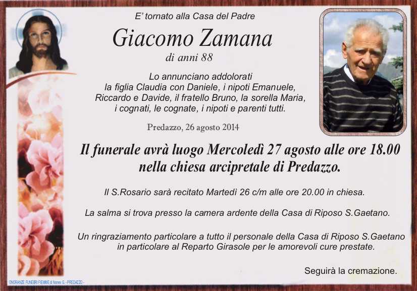 Zamana Giacomo Predazzo, necrologi Oscar Mastellaro e Giacomo Zamana