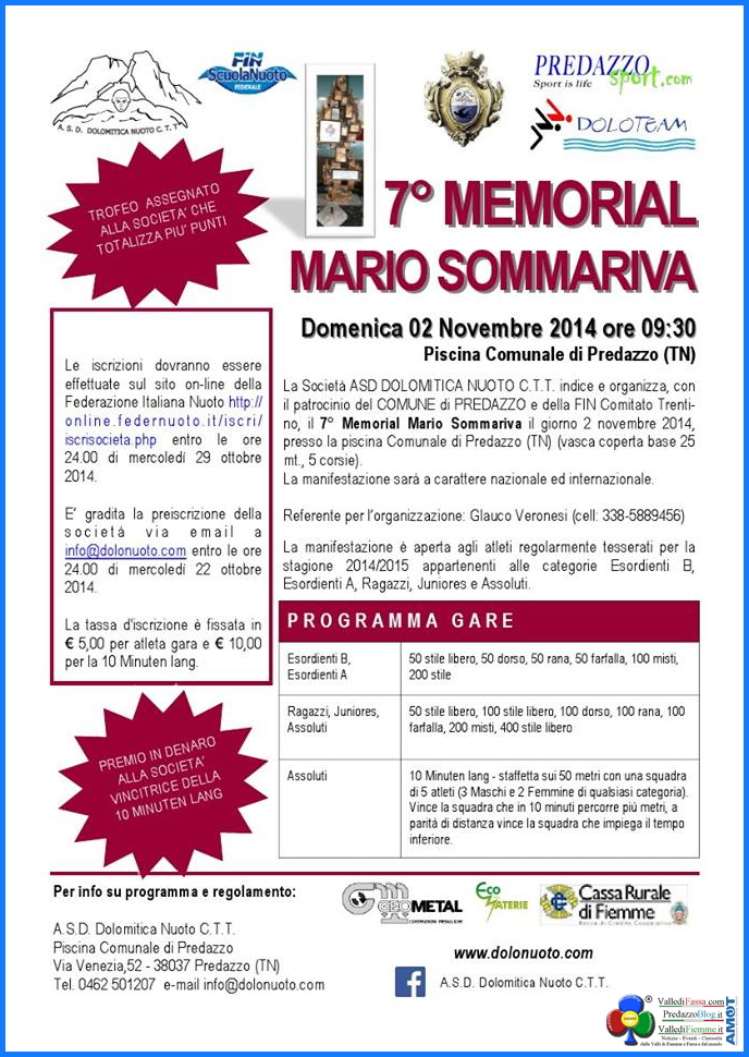 memorial mario sommariva nuoto predazzo 7° Memorial Mario Sommariva alla piscina di Predazzo