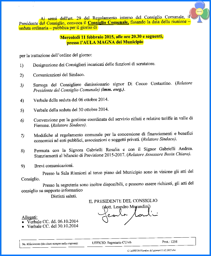 consiglio comunale predazzo del 11.2.2015 Predazzo, Consiglio Comunale 11 febbraio 2015
