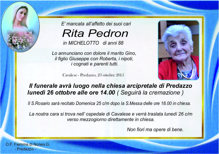 Pedron Rita Avvisi della Parrocchia 25.10/1.11