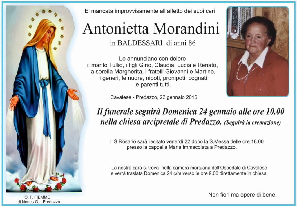 antonietta morandini 1024x714 Bellamonte, necrologio Antonietta Morandini 