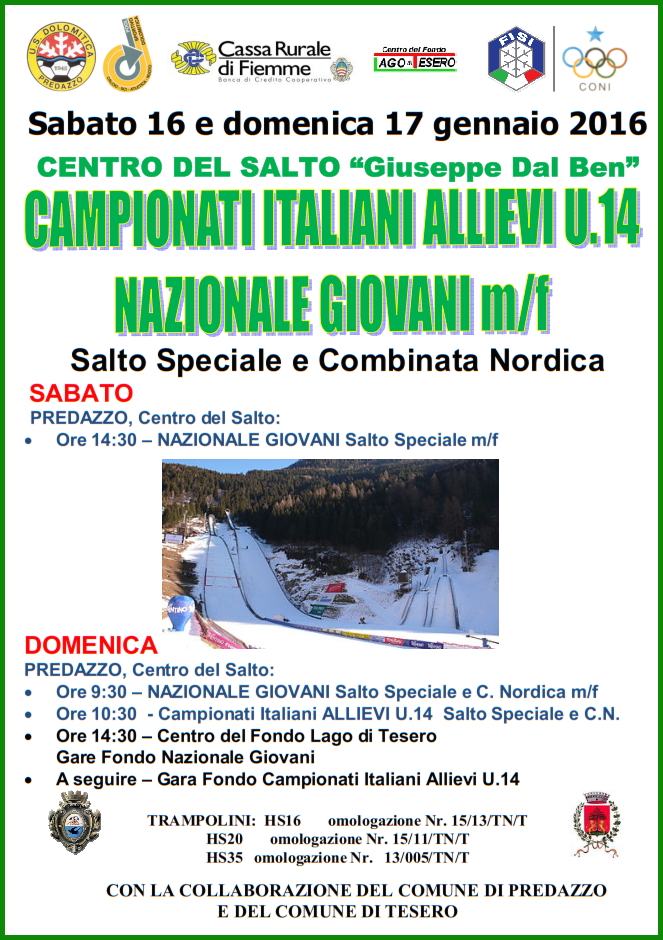 campionati italiani allievi salto e combinata nordica fiemme 16 17 gennaio 2016 Ski Nordic Festival e Campionati Italiani Allievi di Salto e Combinata
