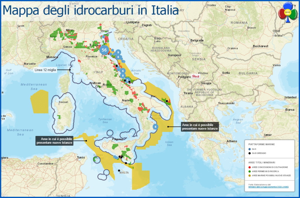 mappa idrocarburi in italia 1024x677 17 aprile Referendum trivelle, ragioni per il SI / ragioni per il NO