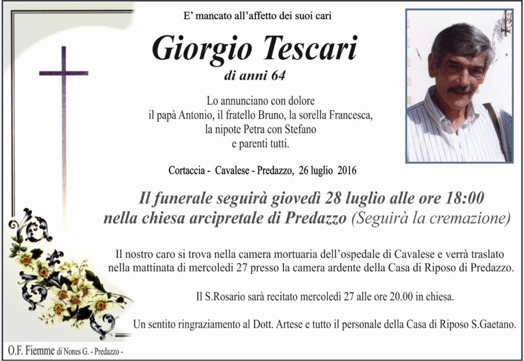 giorgio tescari 1024x706 Necrologi: Giorgio Tescari e Giuseppina DErrico