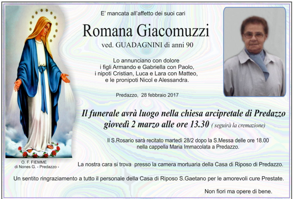 romana giacomuzzi 1024x694 Necrologio Romana Giacomuzzi