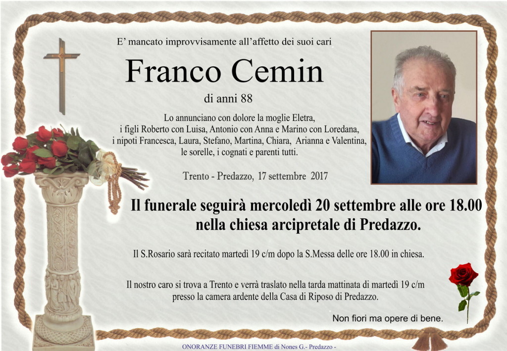 Cemin Francesco 1024x709 Necrologio    Franco Cemin