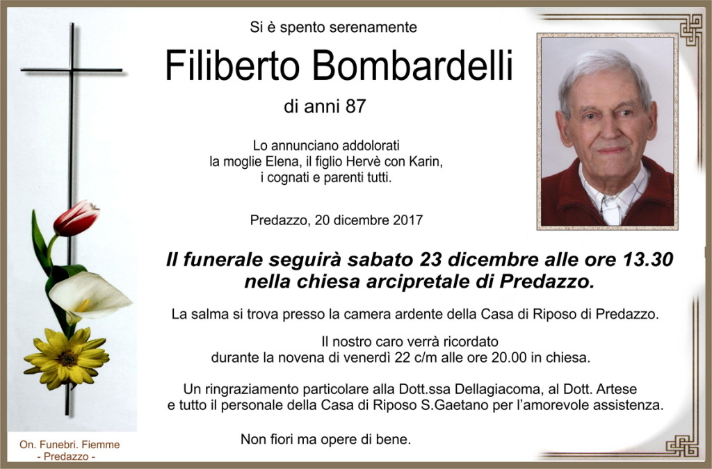 Bombardelli Filiberto 1024x675 Necrologi, Filiberto Bombardelli, Romiro Boninsegna
