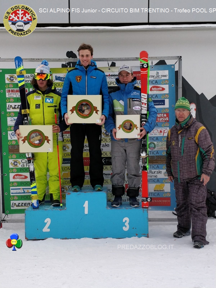 podio assoluto masch 20 01 2018 Splendido SCI ALPINO FIS Junior al Latemar con US. Dolomitica