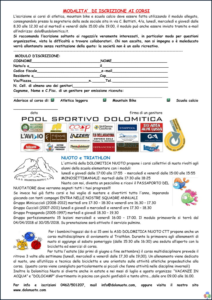 corsi primavera 2018 ultima versione multidisciplinare 2 724x1024 Us Dolomitica, iniziative di avviamento allo sport 2018