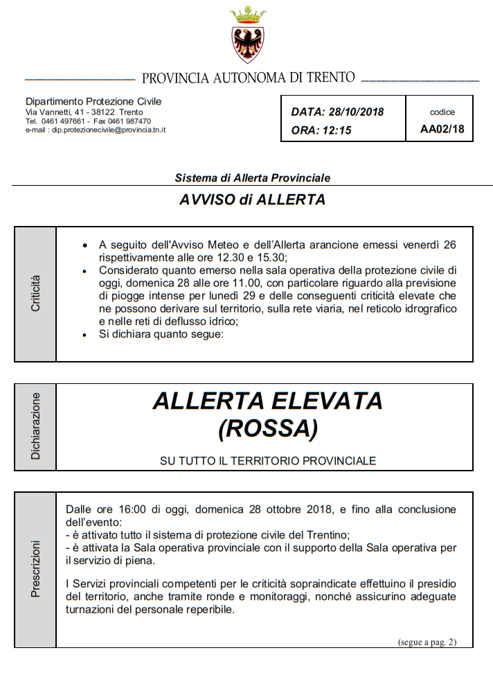allerta maltempo trentino Maltempo in Trentino: protezione civile allertata. Forti piogge domani