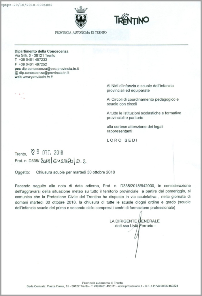 scuole chiuse trentino allerta meteo 701x1024 Maltempo in Trentino, domani chiusura di tutte le scuole