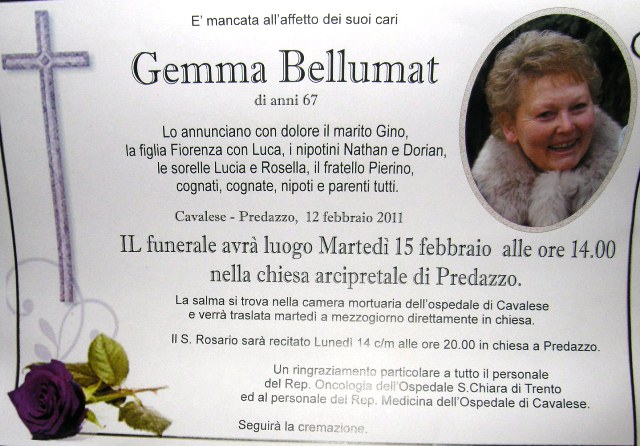 gemma bellumat Predazzo necrologie, Gemma Bellumat e Riccardo Morandini