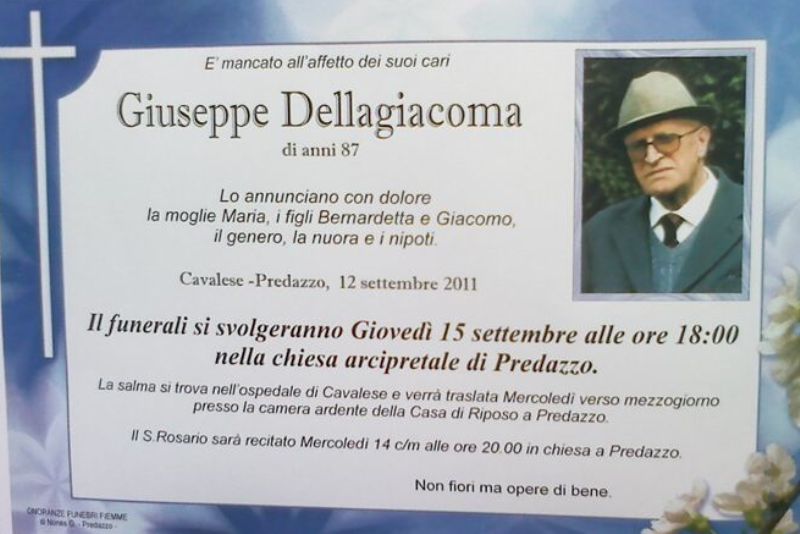 necrologio giuseppe dellagiacoma predazzo blog Predazzo necrologi, Giuseppe Dellagiacoma (giochelòn)