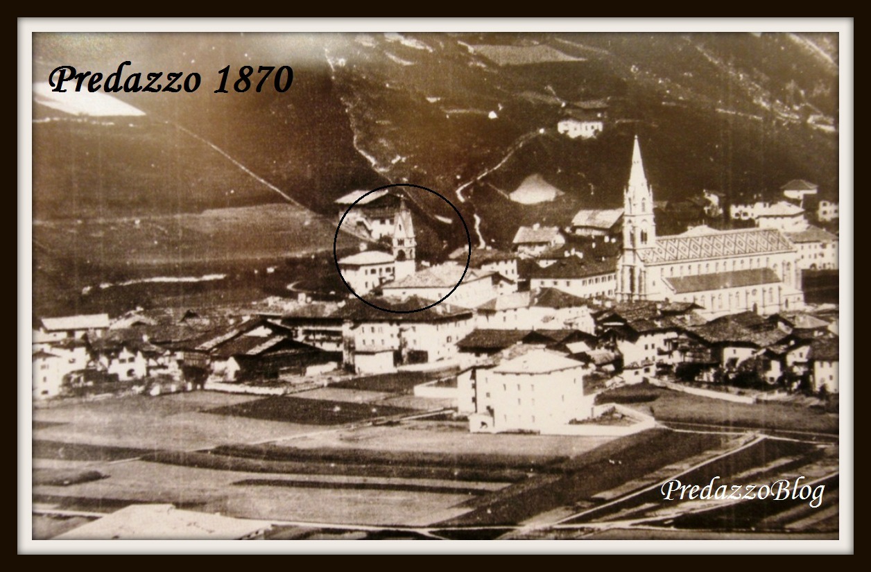 predazzo storica con campanile vecchio cerchiato cornice predazzo blog Agosto 1883 la cucina dei poveri di Predazzo