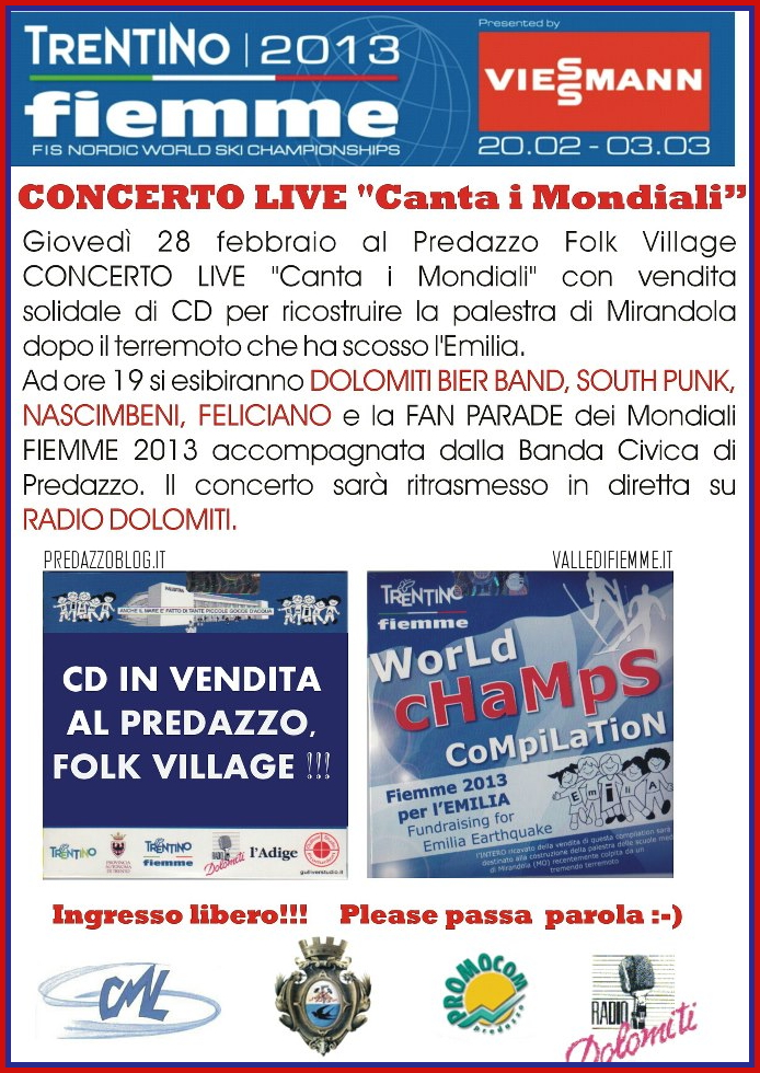 concerto live canta i mondiali predazzo fiemme 2013