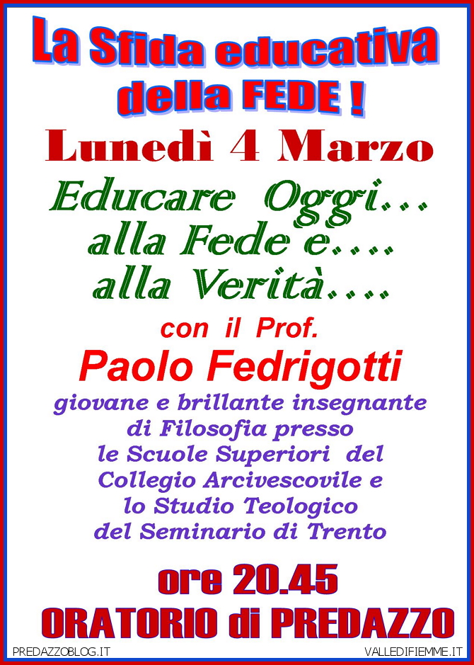sfida educativa parrocchia predazzo Predazzo avvisi della parrocchia dal 3 al 10 marzo