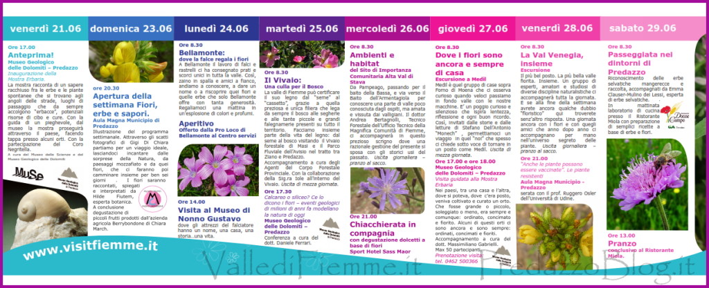 fiori erbe sapori predazzo programma fiemme 2013 1024x417 Fiori, erbe e sapori in Valle di Fiemme 