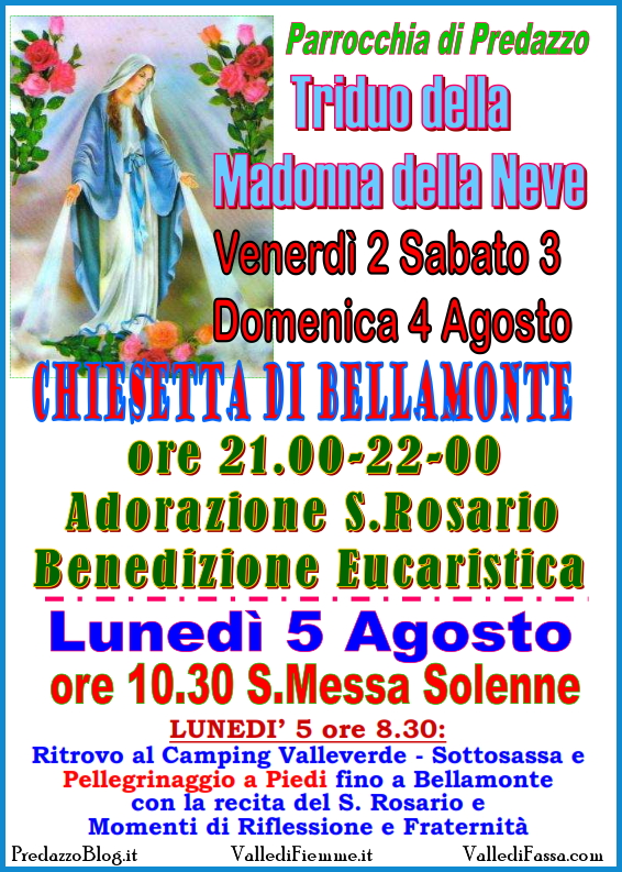 madonna della neve bellamonte predazzo Predazzo, avvisi della Parrocchia dal 28 luglio al 4 agosto