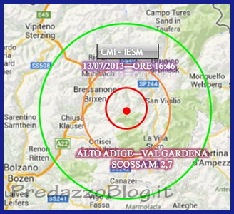terremoto dolomiti alto adige 13 luglio 2013 Scossa di terremoto 2.7 sulle Dolomiti in Alto Adige