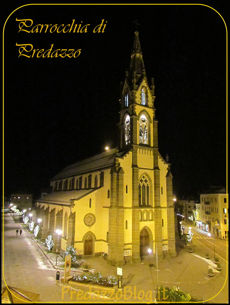 chiesa predazzo notturna Parrocchia di Predazzo
