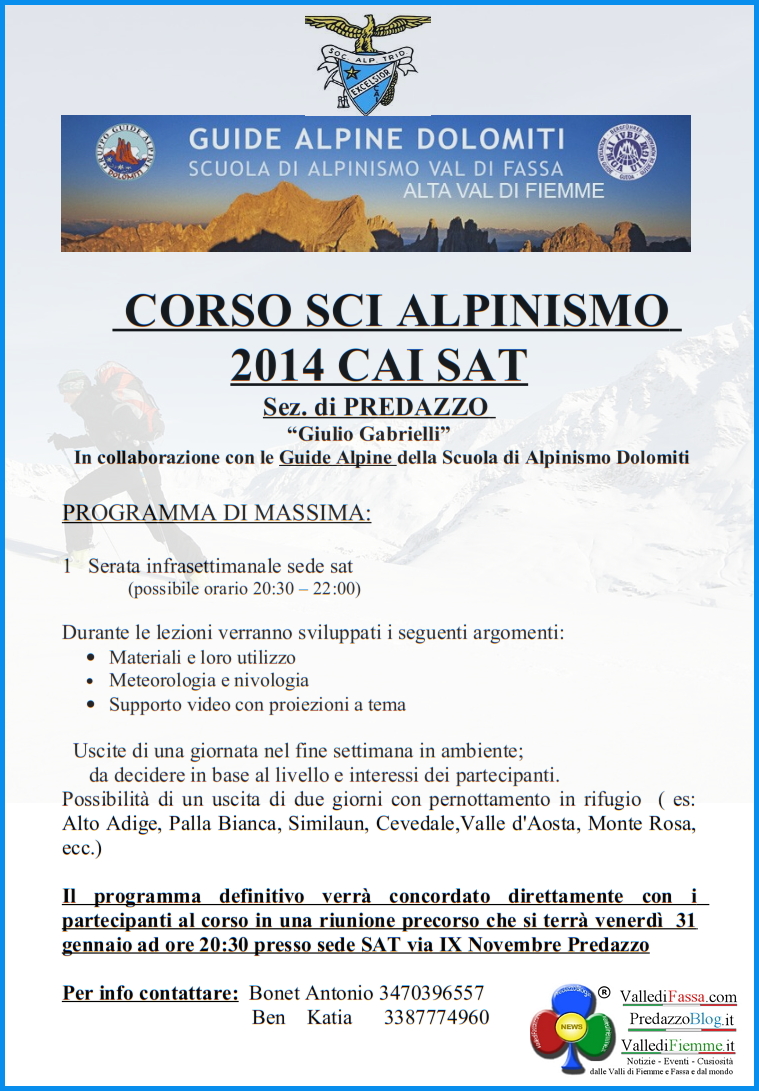 corso sci alpinismo cai sat predazzo Corso di Sci Alpinismo 2014 con il CAI SAT  di PREDAZZO