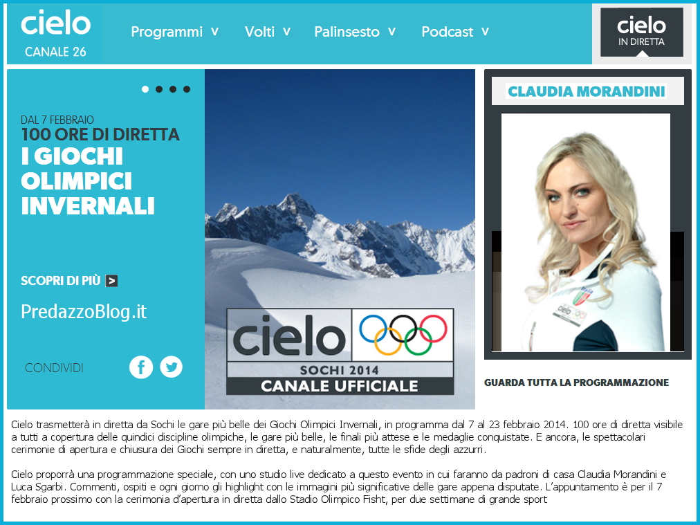 cielo sky claudia morandini predazzo blog Olimpiadi invernali in TV: Claudia Morandini di Predazzo racconta Sochi su Cielo