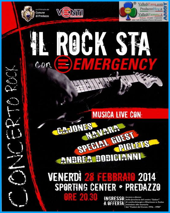 predazzo concerto roch emergency Predazzo, concerto rock solidale per Emergency