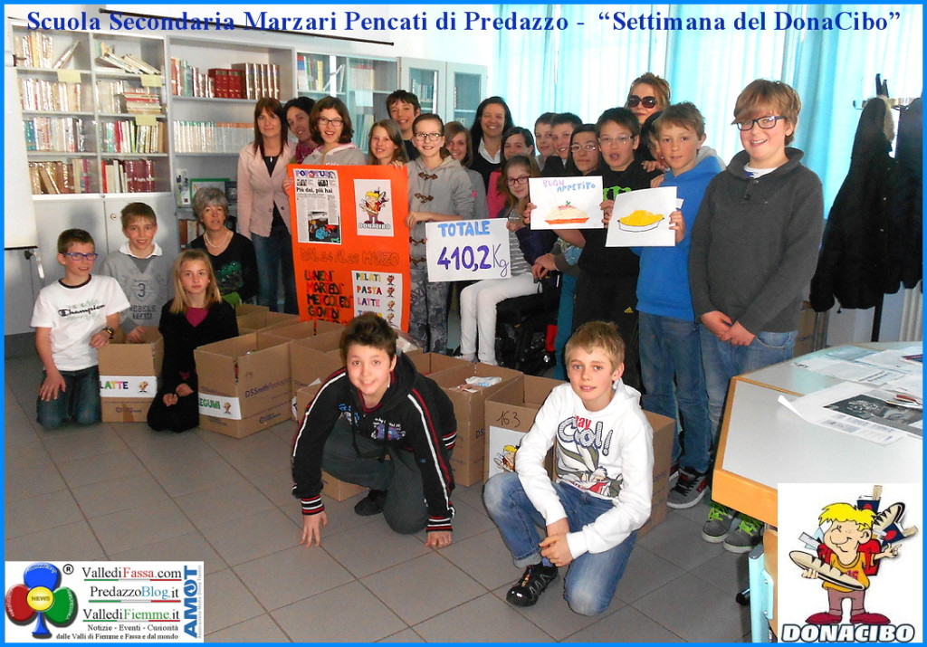 medie predazzo settimana del dona cibo 1024x715 Donacibo nelle scuole di Fiemme, un grande successo!