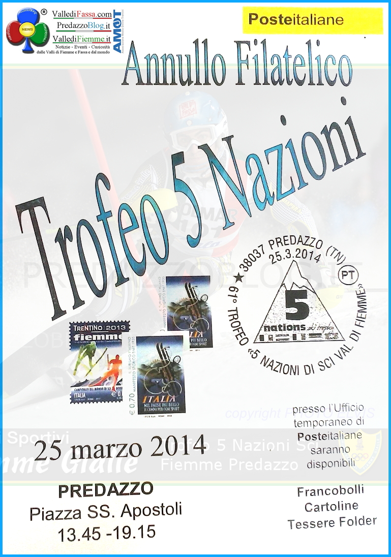 trofeo 5 nazioni annullo filatelico sci fiamme gialle predazzo fiemme 61° Trofeo 5 Nazioni di Sci in Valle di Fiemme