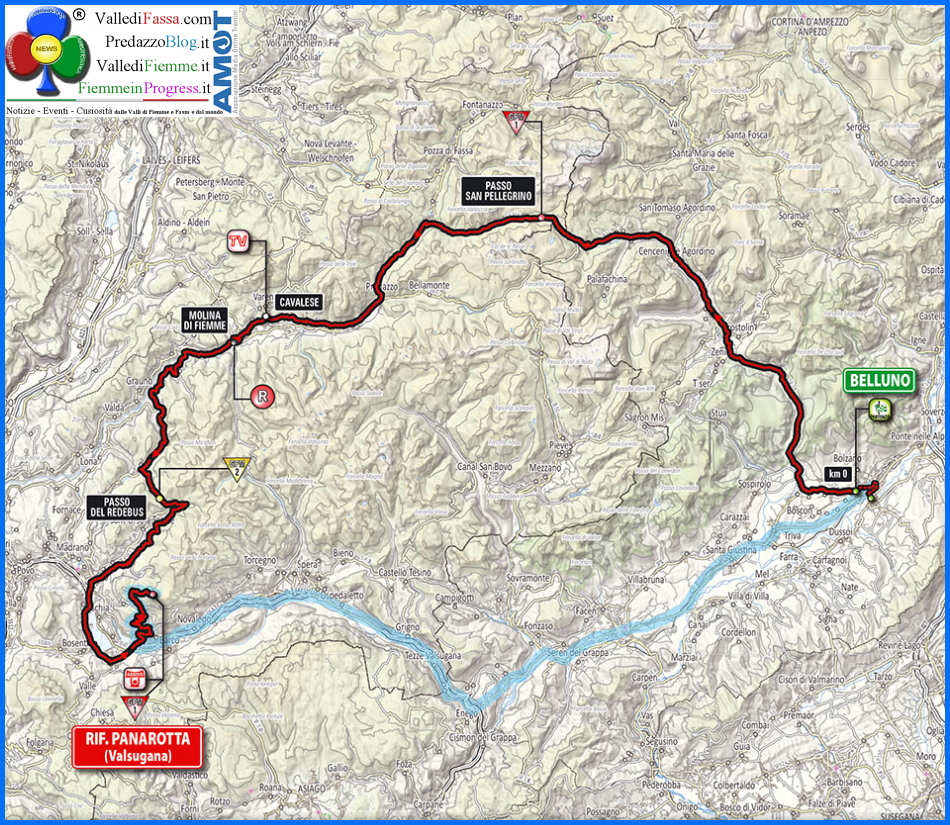 giro italia 2014 cartina belluno panarotta Giro dItalia 2014, in transito a Moena, Predazzo e Valle di Fiemme