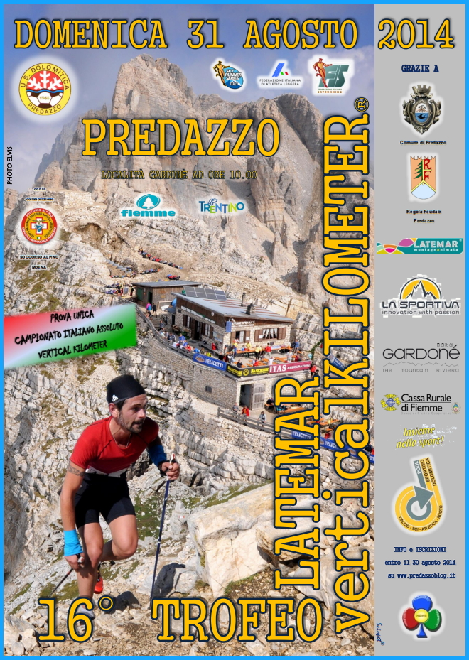 locandina vertical km 2014 Atletica, Bike, Nuoto e Vertical Km, agosto sportivo con la Dolomitica di Predazzo