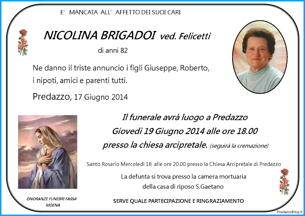 nicolina brigadoi felicetti Predazzo necrologi: Nicolina Brigadoi   Rosa Pighetti 