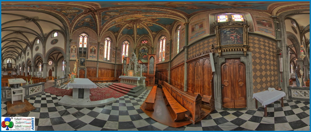 chiesa predazzo interno 360° presbiterio predazzo blog 1024x436 Le Chiese di Predazzo