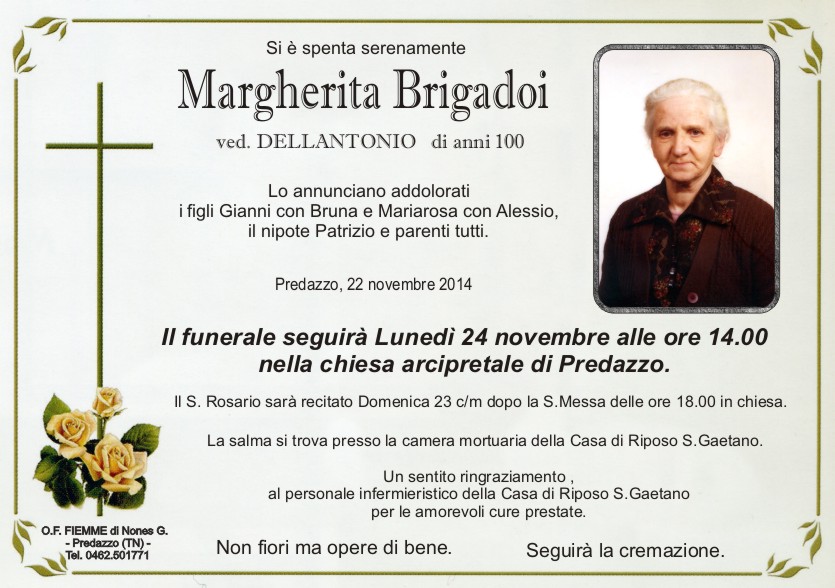 Brigadoi Margherita Predazzo, avvisi della Parrocchia 23 30 novembre