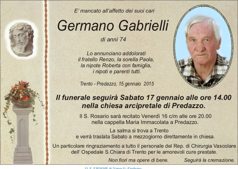 Gabrielli Germano Predazzo, avvisi della Parrocchia 18/25 gennaio 2015