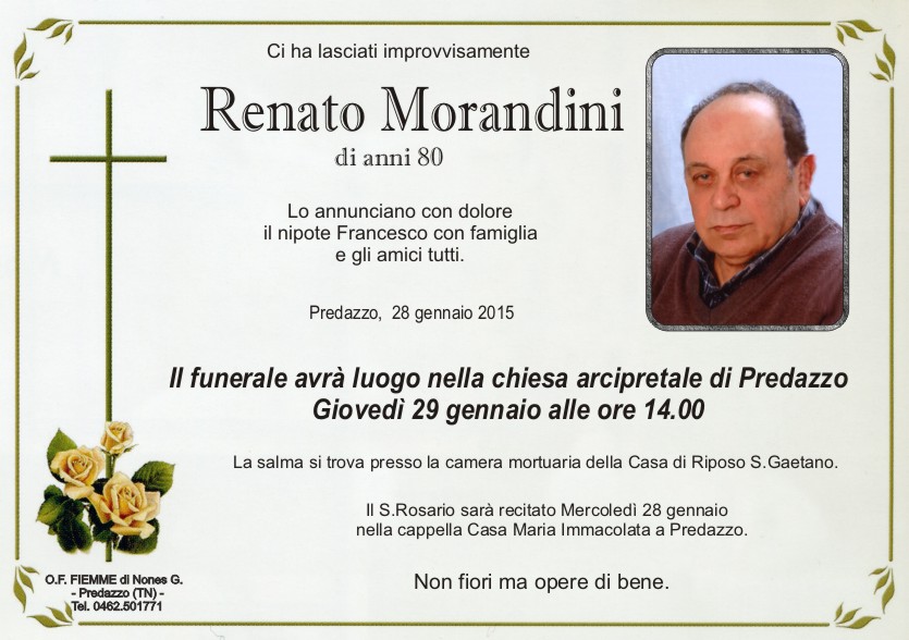 Morandini Renato Predazzo, necrologio Renato Morandini