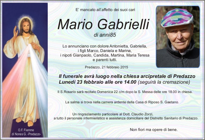 Gabrielli Mario Avvisi della Parrocchia e necrologio Mario Gabrielli