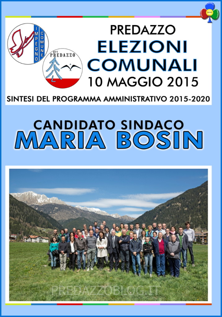 copertina volantino elezioni comune predazzo 2015 716x1024 Predazzo, il programma e le liste che sostengono Maria Bosin