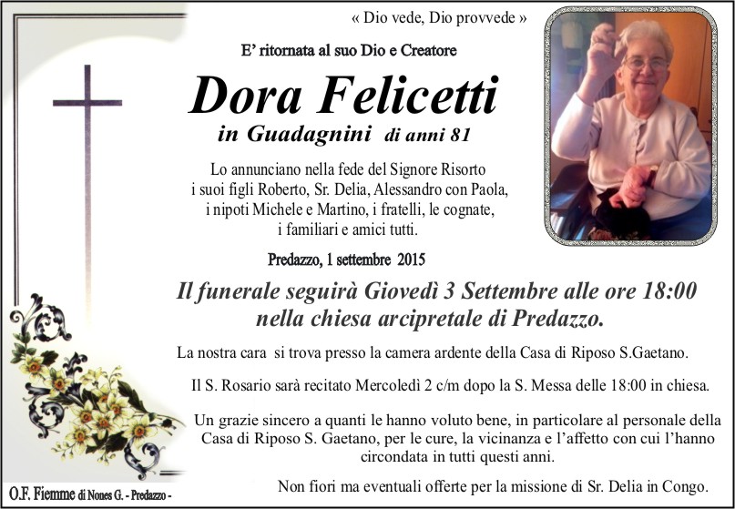 Felicetti Dora Necrologio, Dora Felicetti in Guadagnini