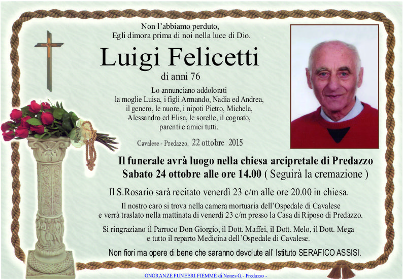 Felicetti Luigi Necrologi, Luigia Giongo e Bruno Dallabona