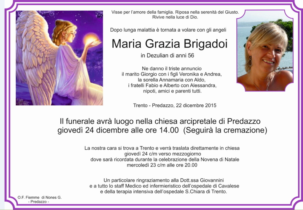 Brigadoi Maria Grazia1 1024x710 Necrologio, Brigadoi Maria Grazia in Dezulian 