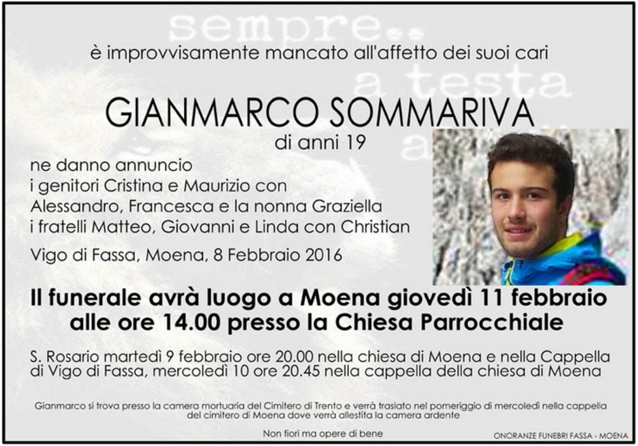 gianmarco sommariva necrologio Gianmarco Sommariva muore in seguito allincidente di sabato