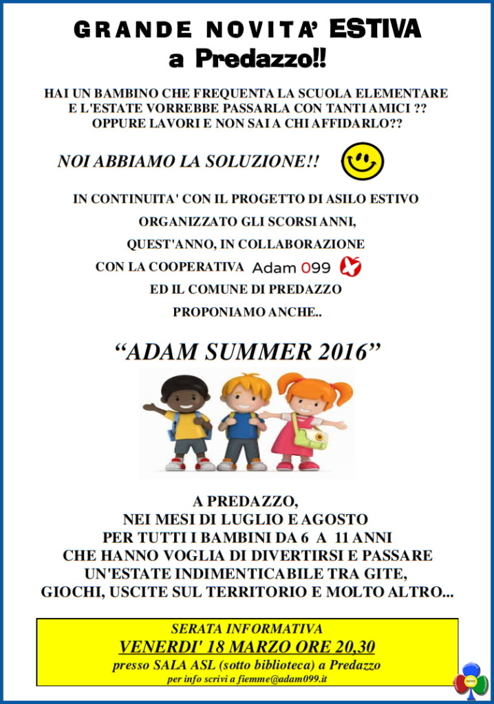 adam summer 2016 predazzo 718x1024 Serata presentazione Asilo Estivo e Adam Summer 2016