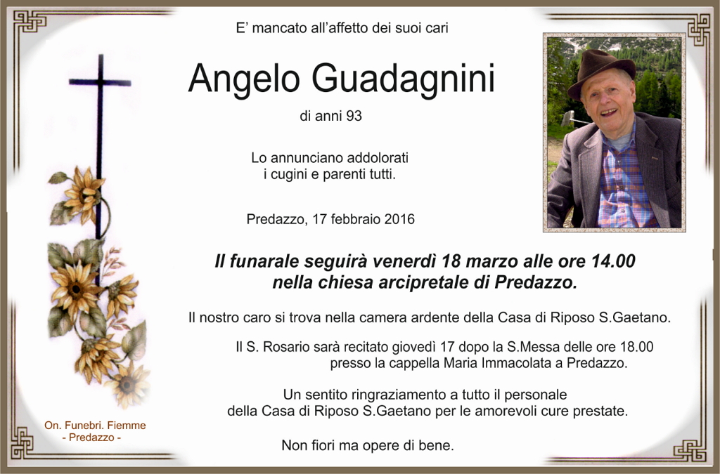 angelo guadagnini Necrologio, Angelo Guadagnini 